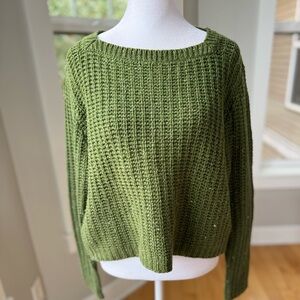 Vintage 90s County Seat Olive Green Ramie Cotton Chunky Knit Crop Sweater S